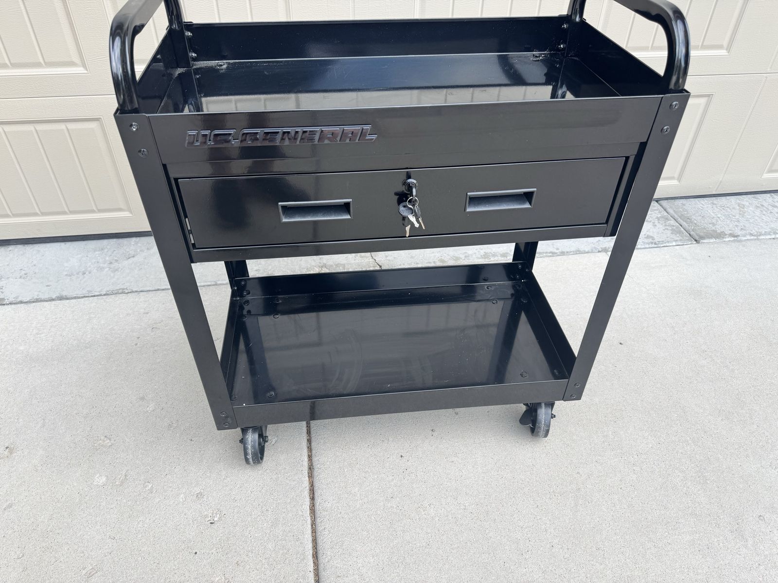 US General Harbor Freight 30" 2-Tier Service Cart with Locking Drawer, Black