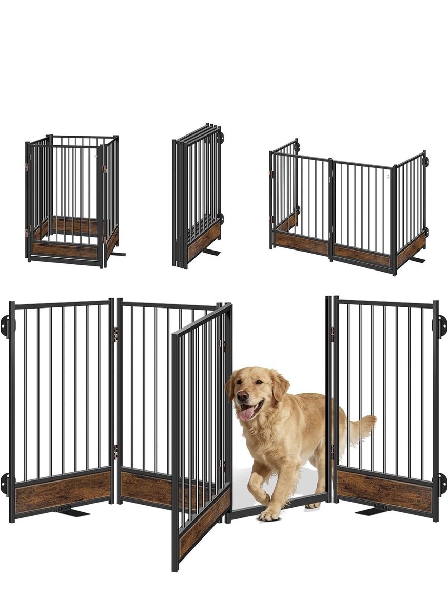 NEW Freestanding Foldable Pet Gate, 81" Wide, 32" Tall, Adjustable, Wood & Metal