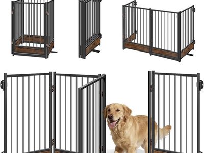 NEW Freestanding Foldable Pet Gate, 81" Wide, 32" Tall, Adjustable, Wood & Metal