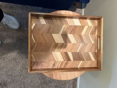 Wooden Chevron Pattern Serving Tray with Handles - Multi-tone Wood