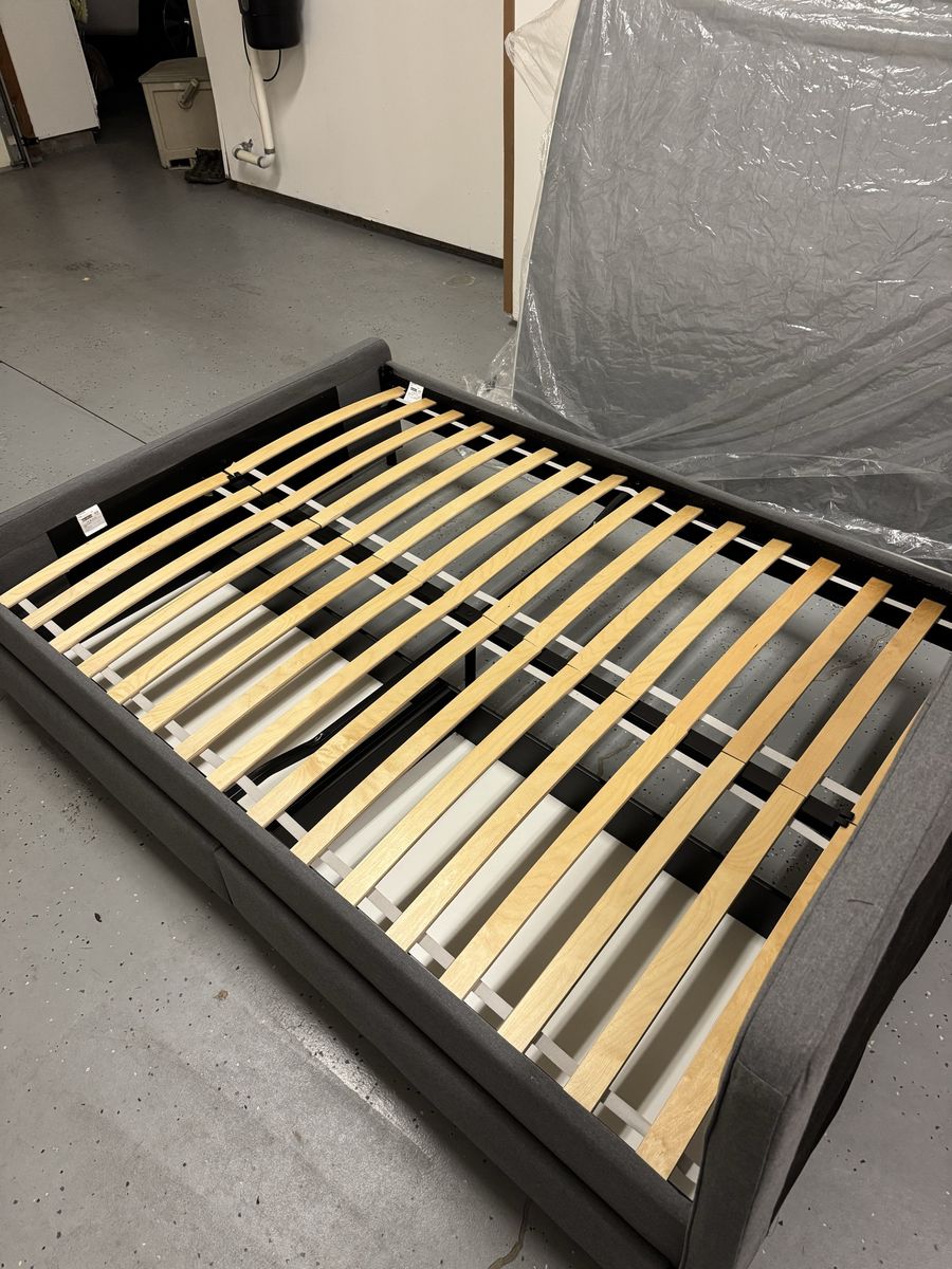 IKEA Hauga Gray Full Size Upholstered Bed with Slatted Base and Drawers