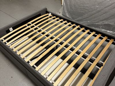 IKEA Hauga Gray Full Size Upholstered Bed with Slatted Base and Drawers