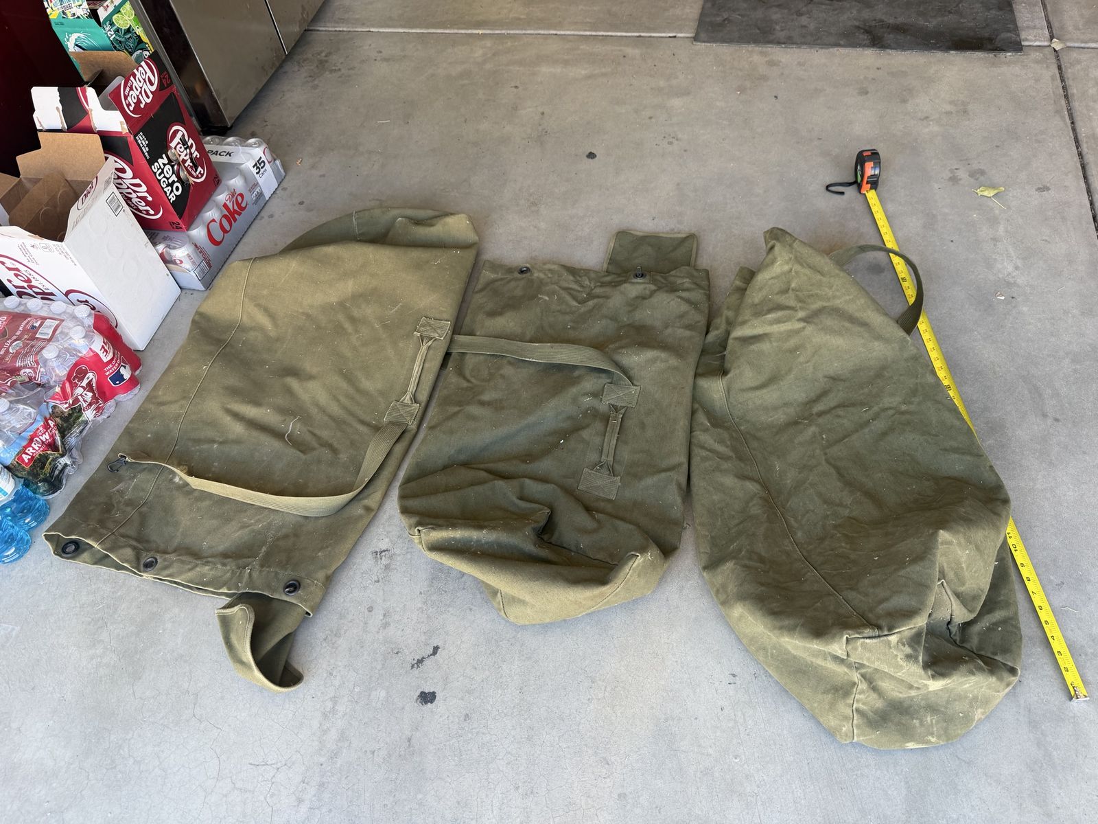 Vintage Olive Green Canvas Duffel Bags - Military Style