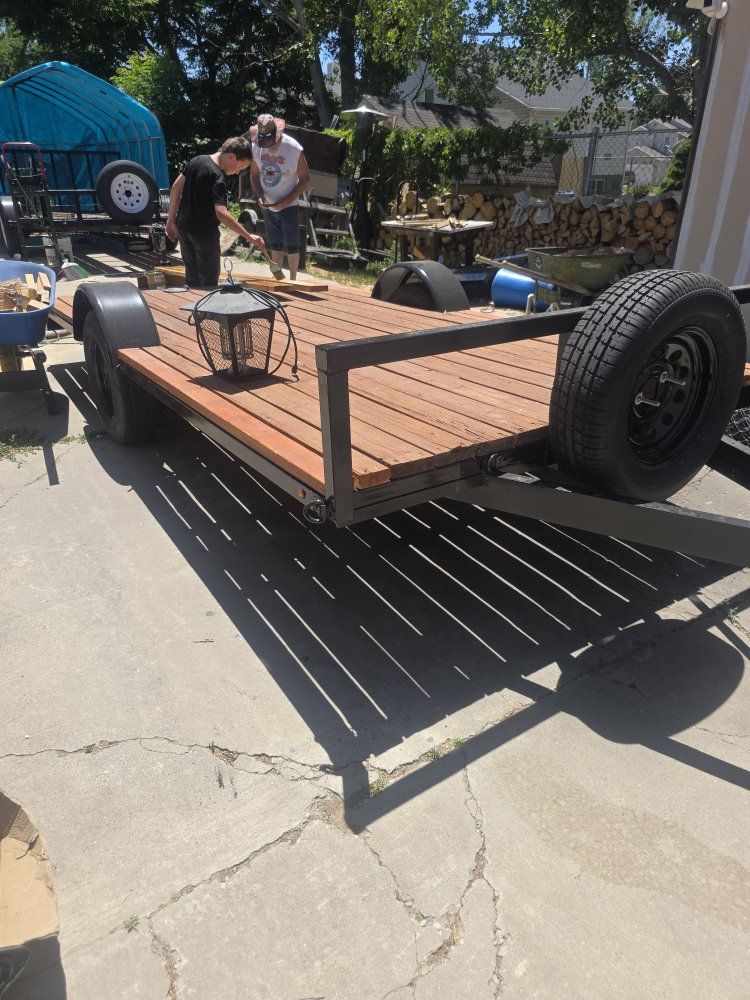 Custom Built Utility Trailer - Flatbed with Wood Deck and Spare Tire