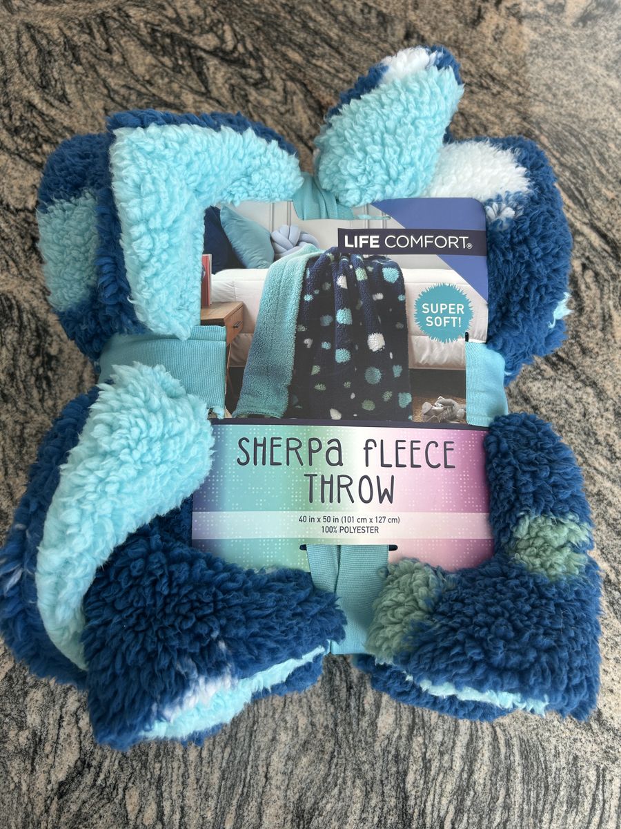 NEW Sherpa Fleece multi-blue throw 40”x50”