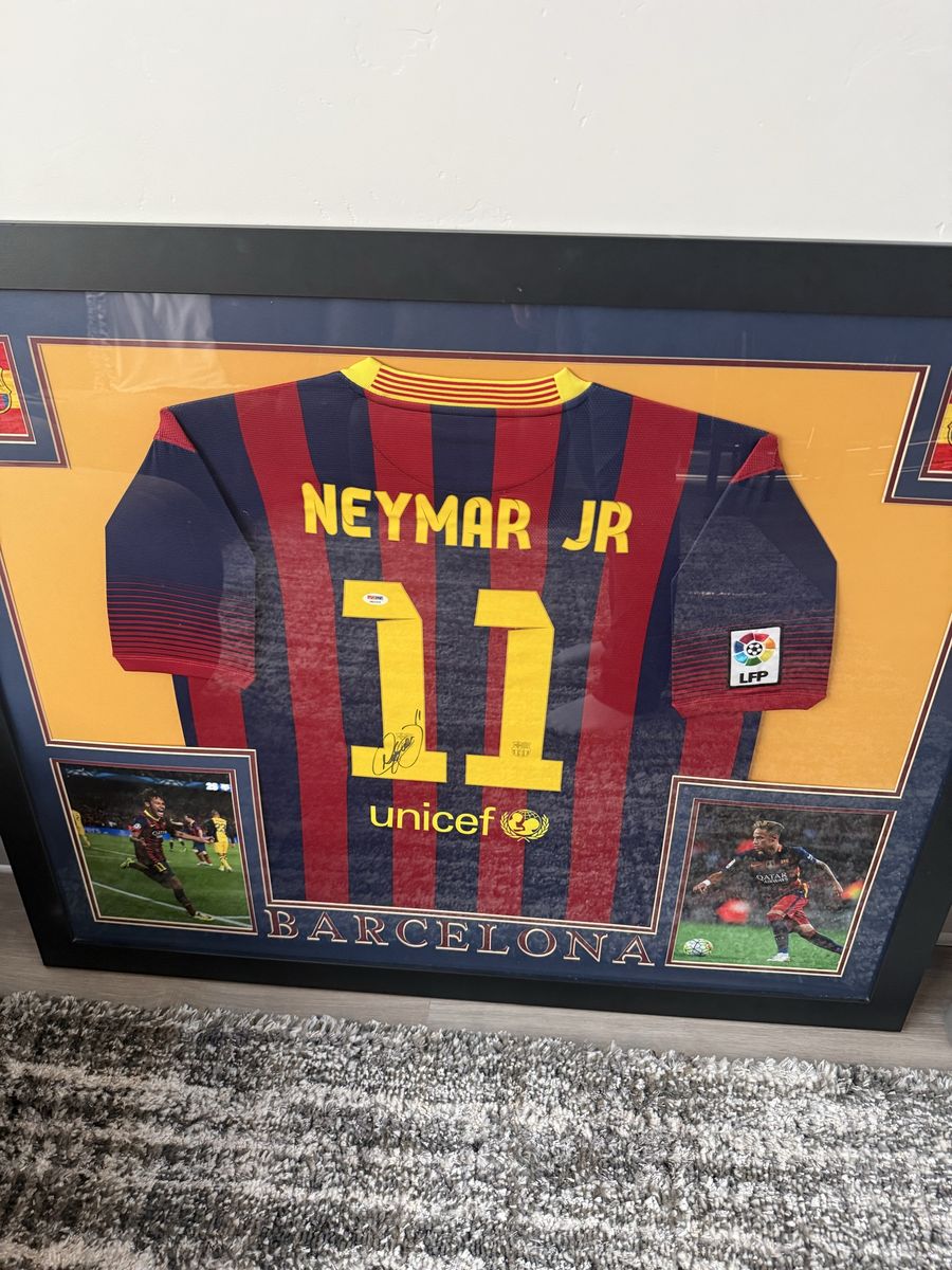 Framed Autographed Neymar Jr FC Barcelona Jersey - PSA/DNA Authenticated