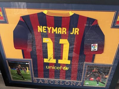 Framed Autographed Neymar Jr FC Barcelona Jersey - PSA/DNA Authenticated