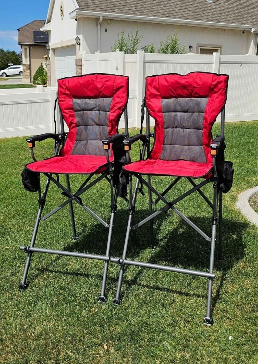Set of 2 Extra Tall Folding Camping Chairs – High Back – Black or Red – New # 404