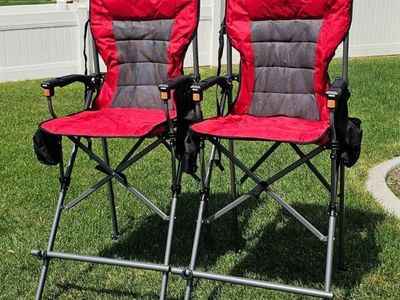 Set of 2 Extra Tall Folding Camping Chairs – High Back – Black or Red – New # 404