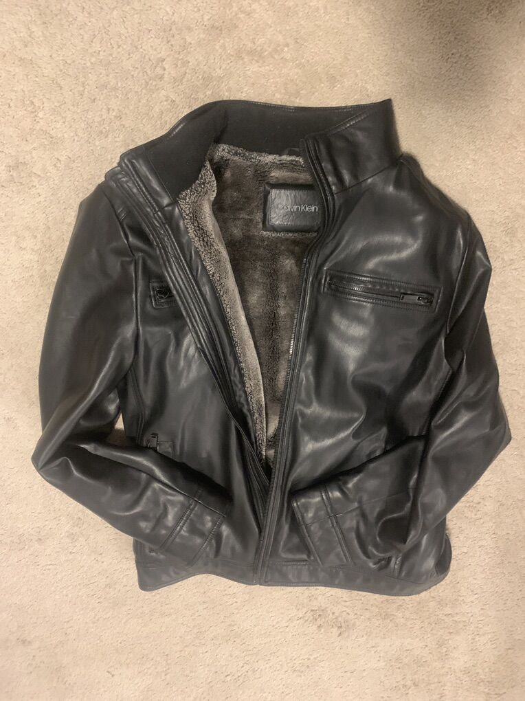 Calvin Klein Black Leather Jacket (Large)
