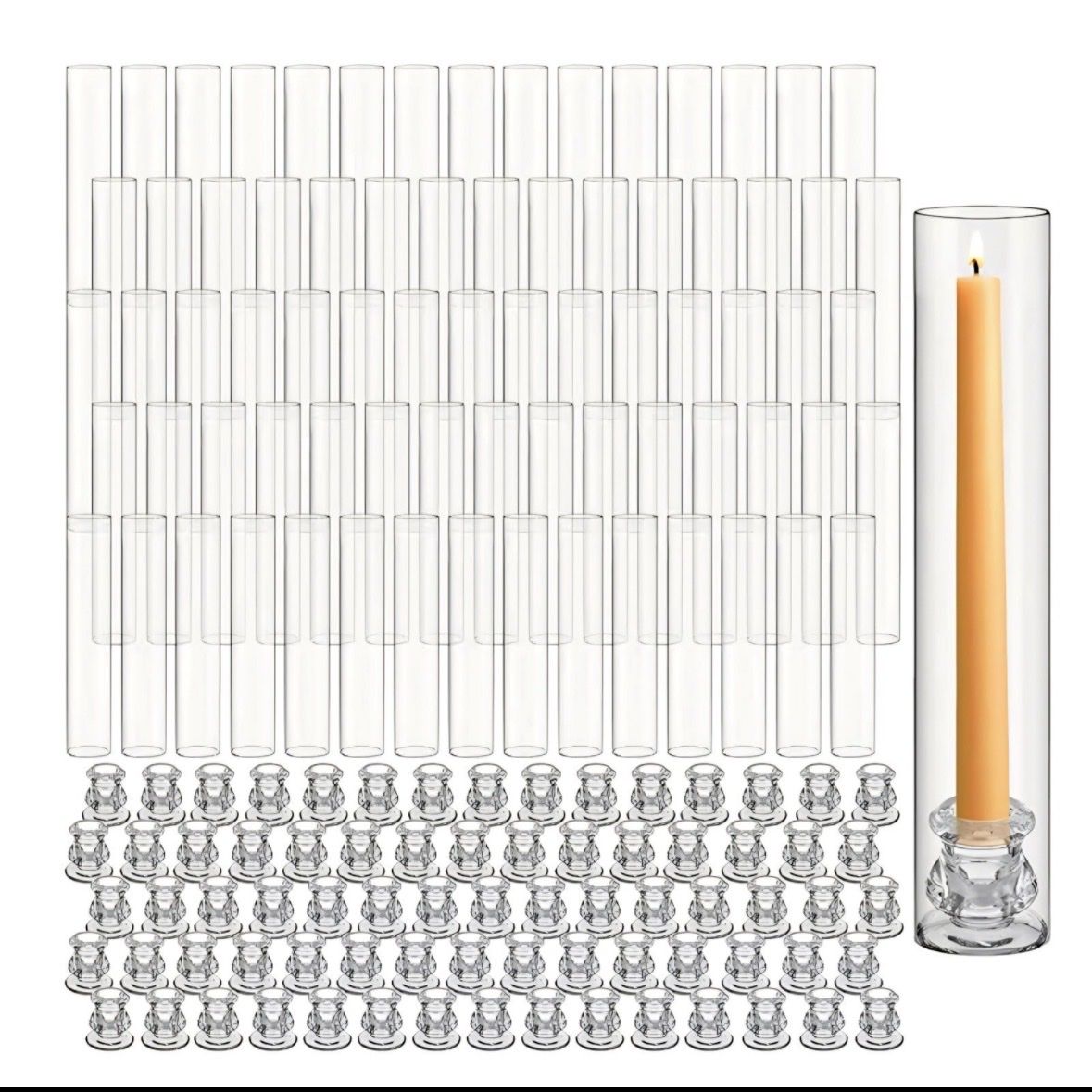 60 Set Glass Hurricane Candle Holders Bulk 12.6" Open Ended Glass Candleholder Tube Shape Bottomles