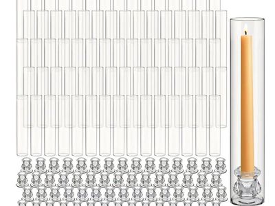 60 Set Glass Hurricane Candle Holders Bulk 12.6" Open Ended Glass Candleholder Tube Shape Bottomles