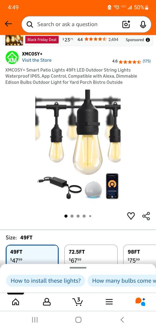 xmcosy 49ft string outdoor lights