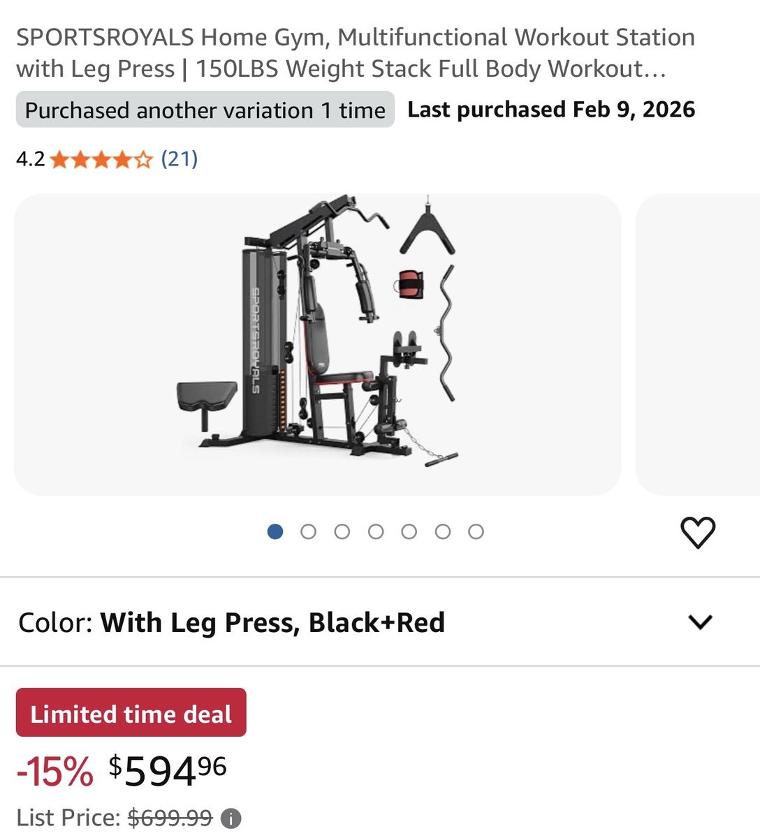 SPORTSROYALS Home Gym Multifunctional Workout Station with Leg Press