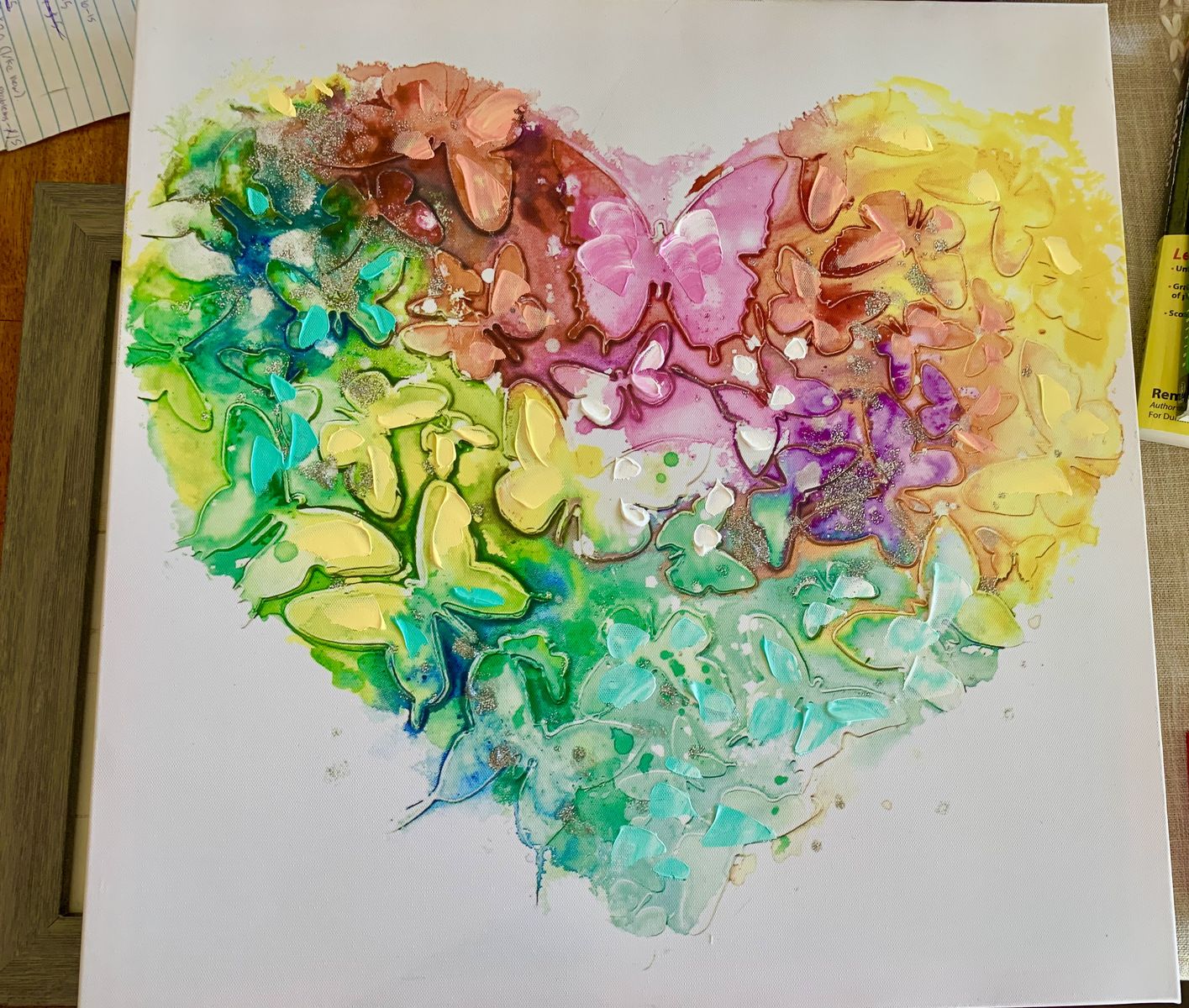 Butterfly heart painting with actual oil paint