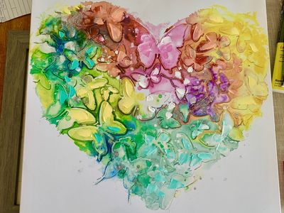 Butterfly heart painting with actual oil paint