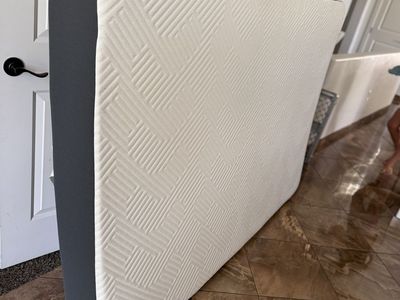 Comfortable Foam Mattress with Textured White Top and Dark Gray Sides full size like new $100