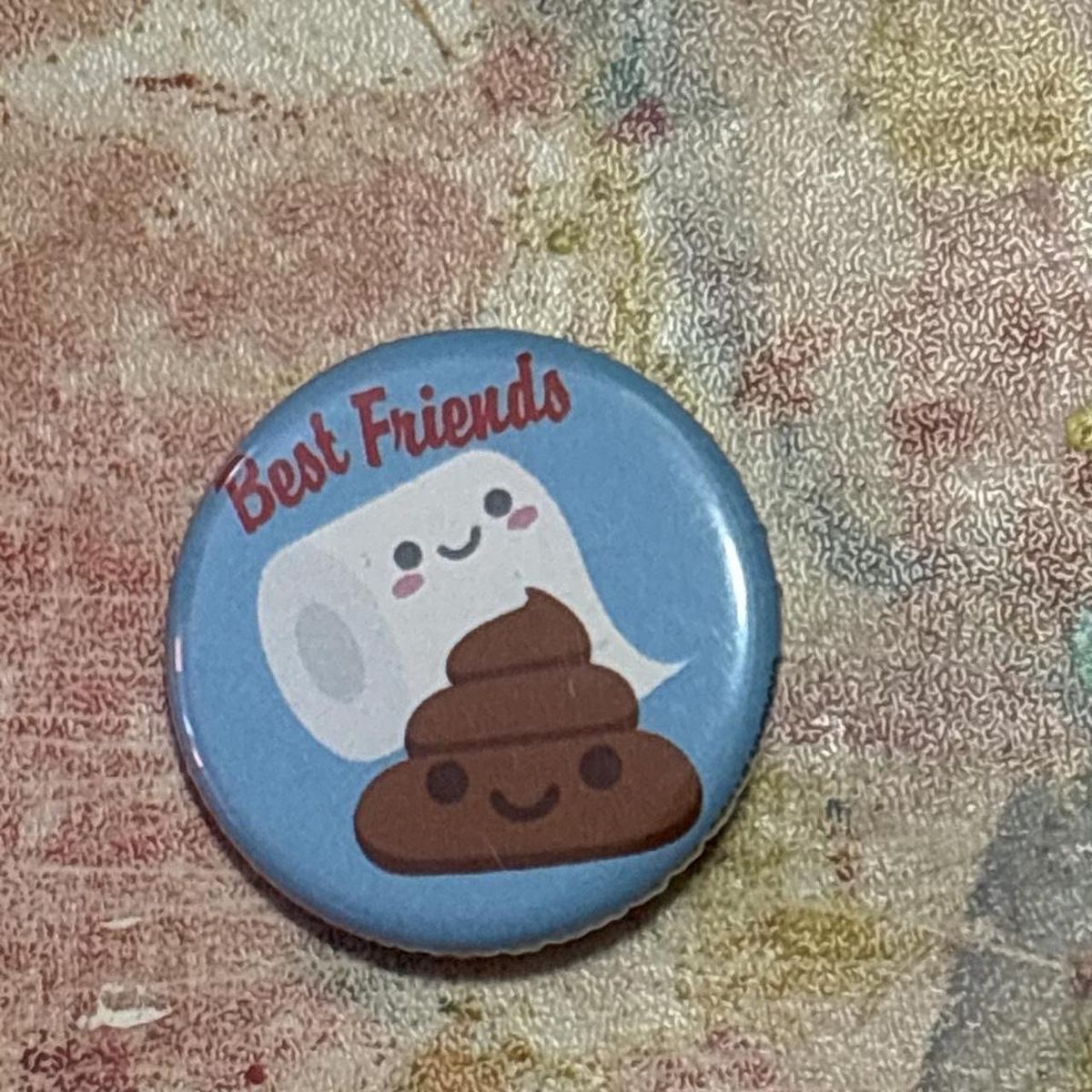 Cute "Best Friends" Toilet Paper & Poop Emoji Pinback Button, Blue, 1.25" Diameter Novelty Badge