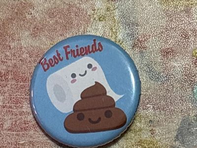 Cute "Best Friends" Toilet Paper & Poop Emoji Pinback Button, Blue, 1.25" Diameter Novelty Badge