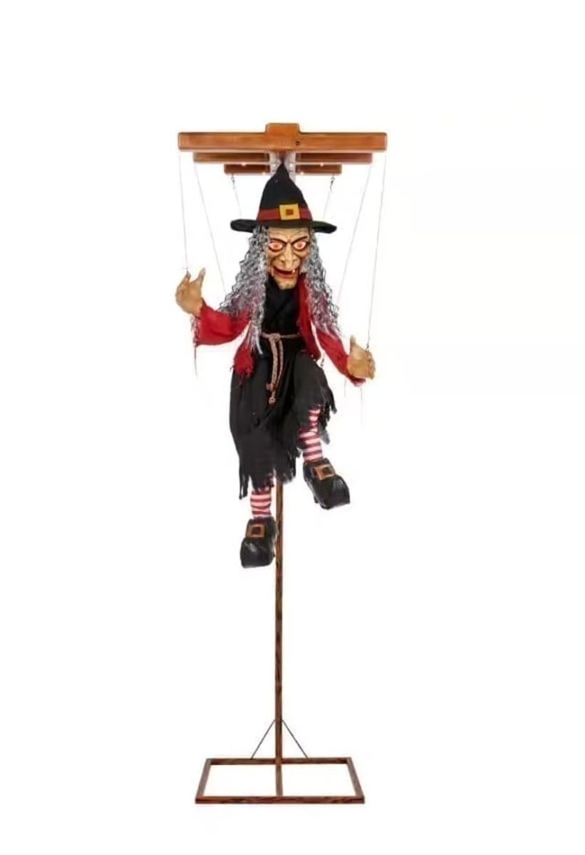 Halloween Marionette Puppet Witch Animatronic Sound Gravestone Cemetery Statue Figurine Yard Home Decor Decoration Prop