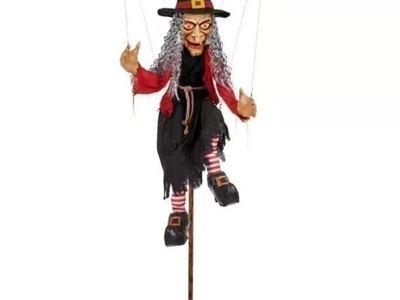 Halloween Marionette Puppet Witch Animatronic Sound Gravestone Cemetery Statue Figurine Yard Home Decor Decoration Prop