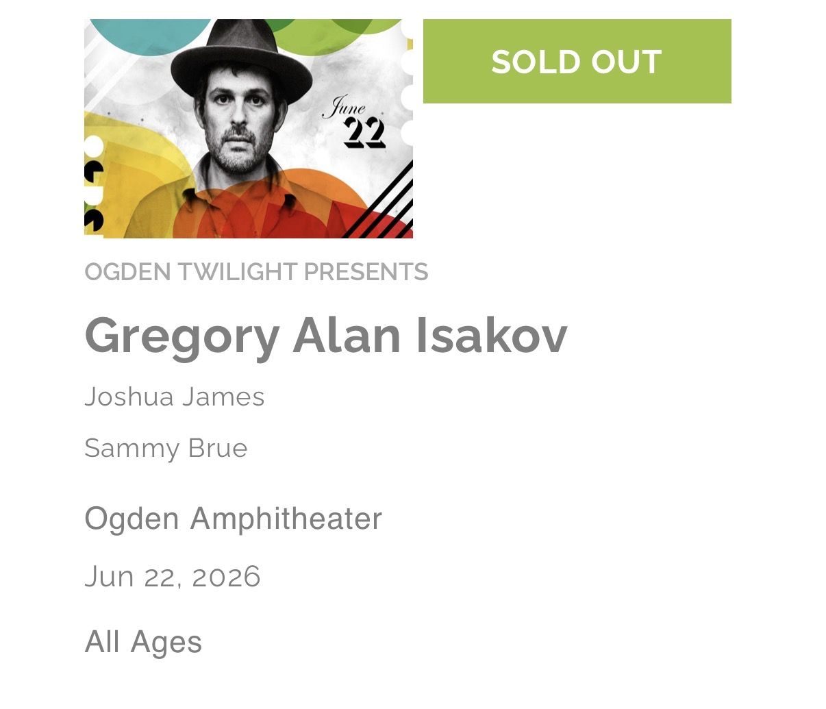 Gregory alan isakov vip ticket