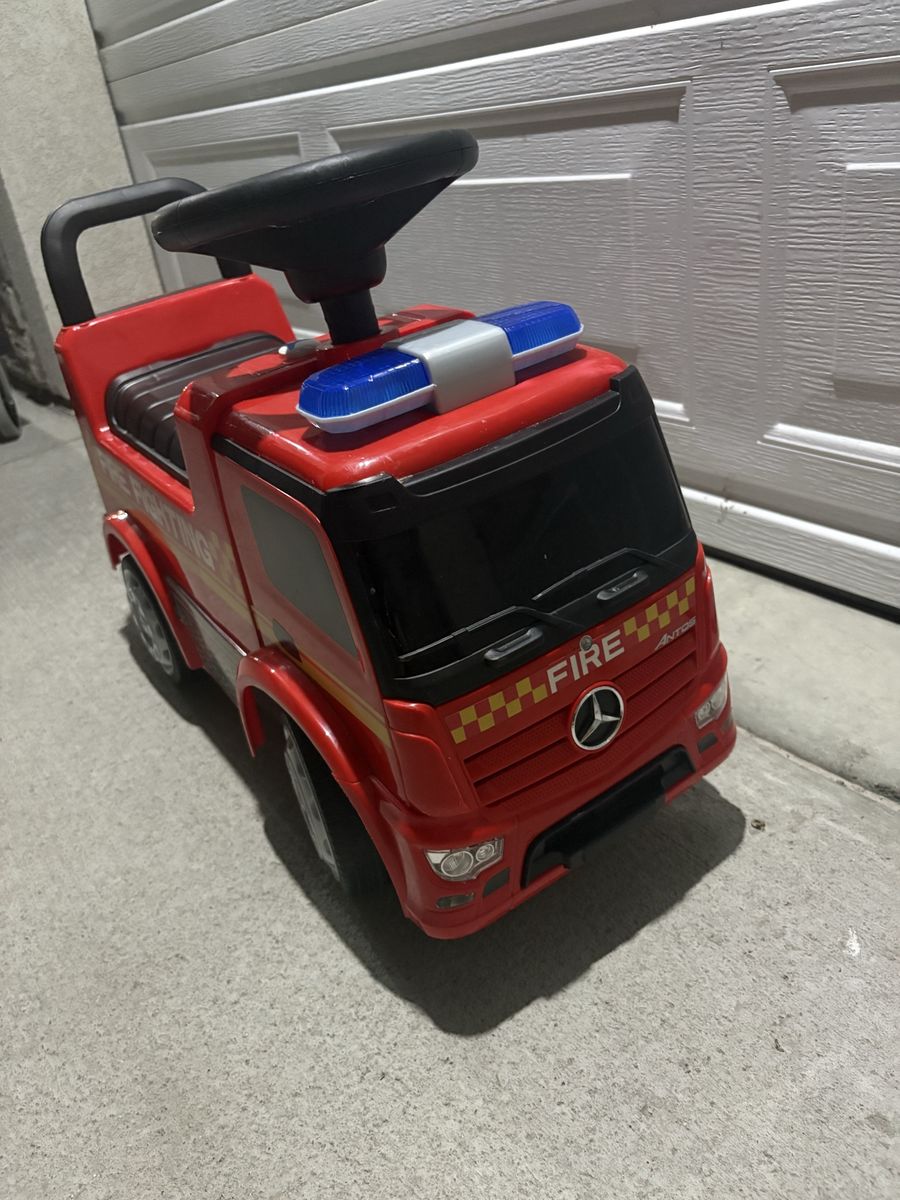 HONEY JOY Red Mercedes Benz Fire Truck Ride-On Push Car w/ Horn, Music, Lights & Storage for 1-3 Year Olds