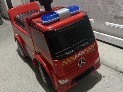 HONEY JOY Red Mercedes Benz Fire Truck Ride-On Push Car w/ Horn, Music, Lights & Storage for 1-3 Year Olds