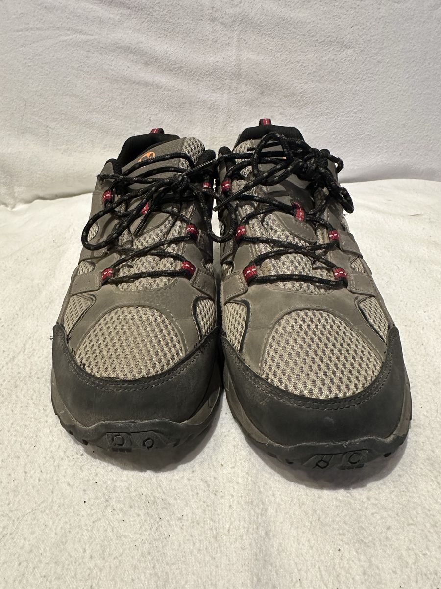Merrell youth size 7, beige with black and red trim lace up hiking shoes