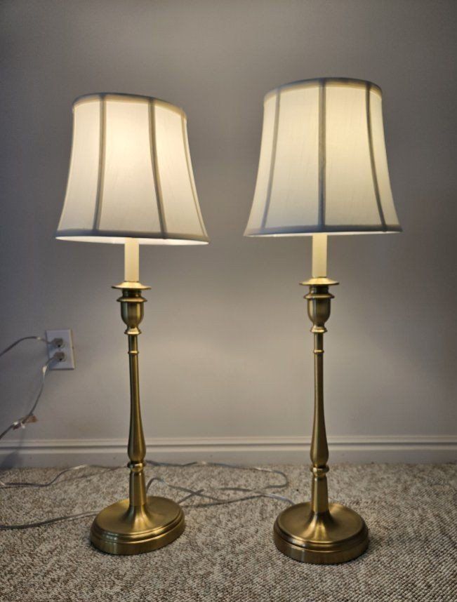 Pair of Ralph Lauren Brass Candlestick Table Lamps - Elegant Home Lighting Decor