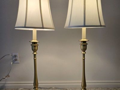 Pair of Ralph Lauren Brass Candlestick Table Lamps - Elegant Home Lighting Decor