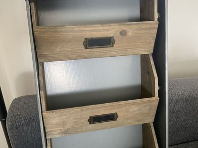 Threshold Wall Organizer with Hooks, Slate Wood Finish, 3-Tier Storage & Chalkboard Labels
