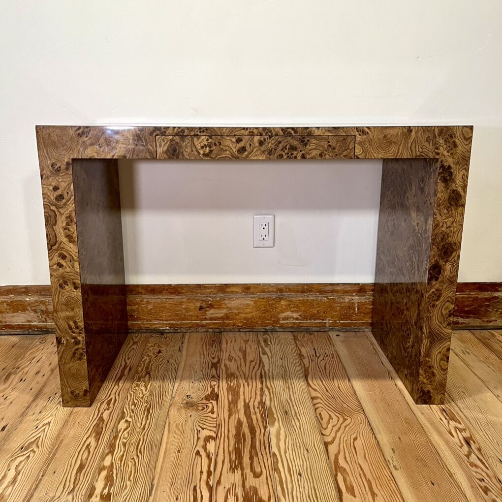 Vintage MCM Burlwood Veneer Desk Mid-Century