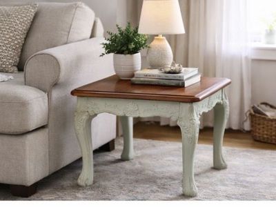 Solid Wood Vintage End Table, Refinished Top