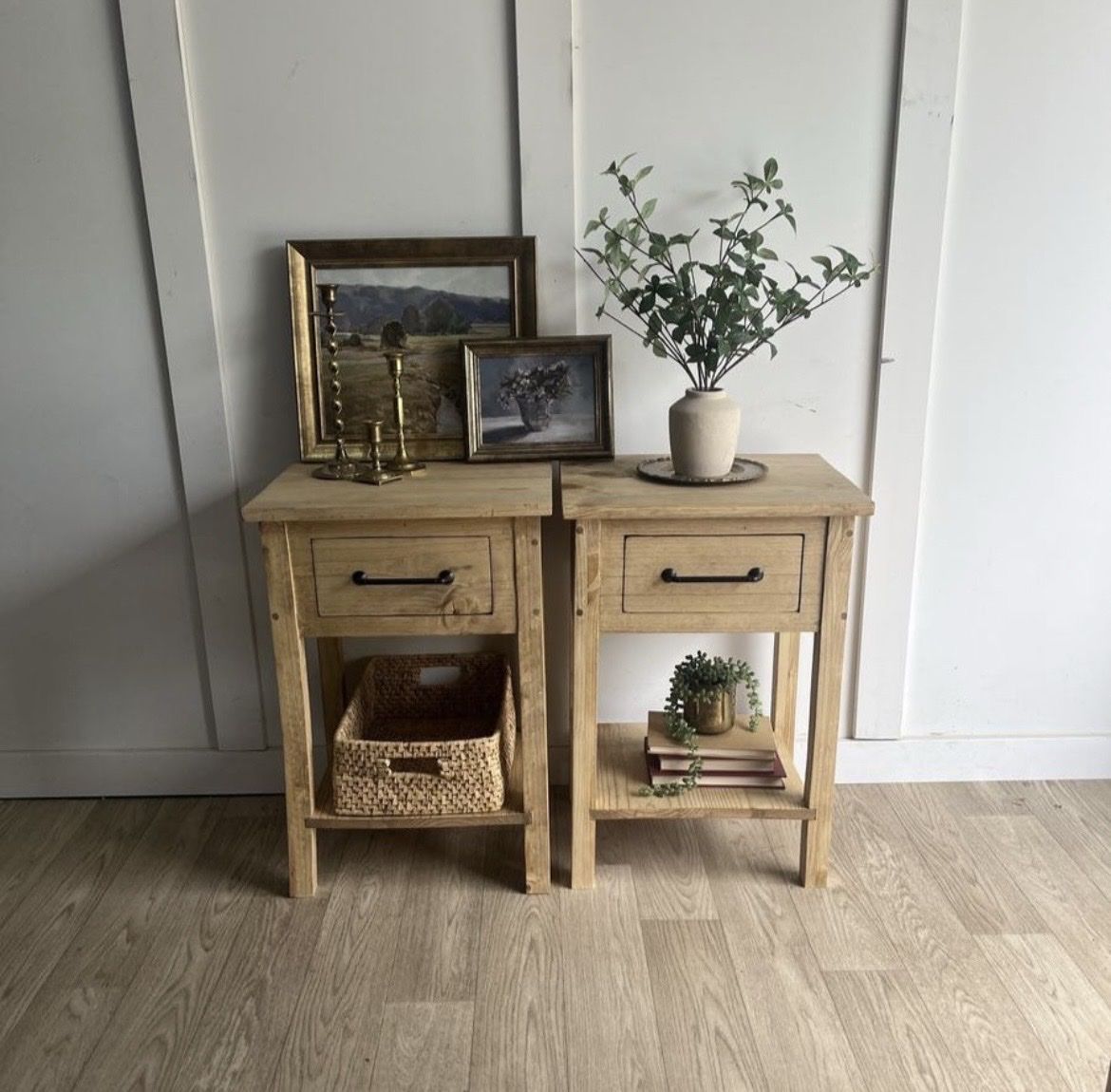 Set of New Handcrafted Solid Wood Nightstands (2)