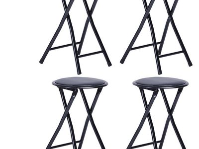 Set of 4 Black Backless Folding Stools