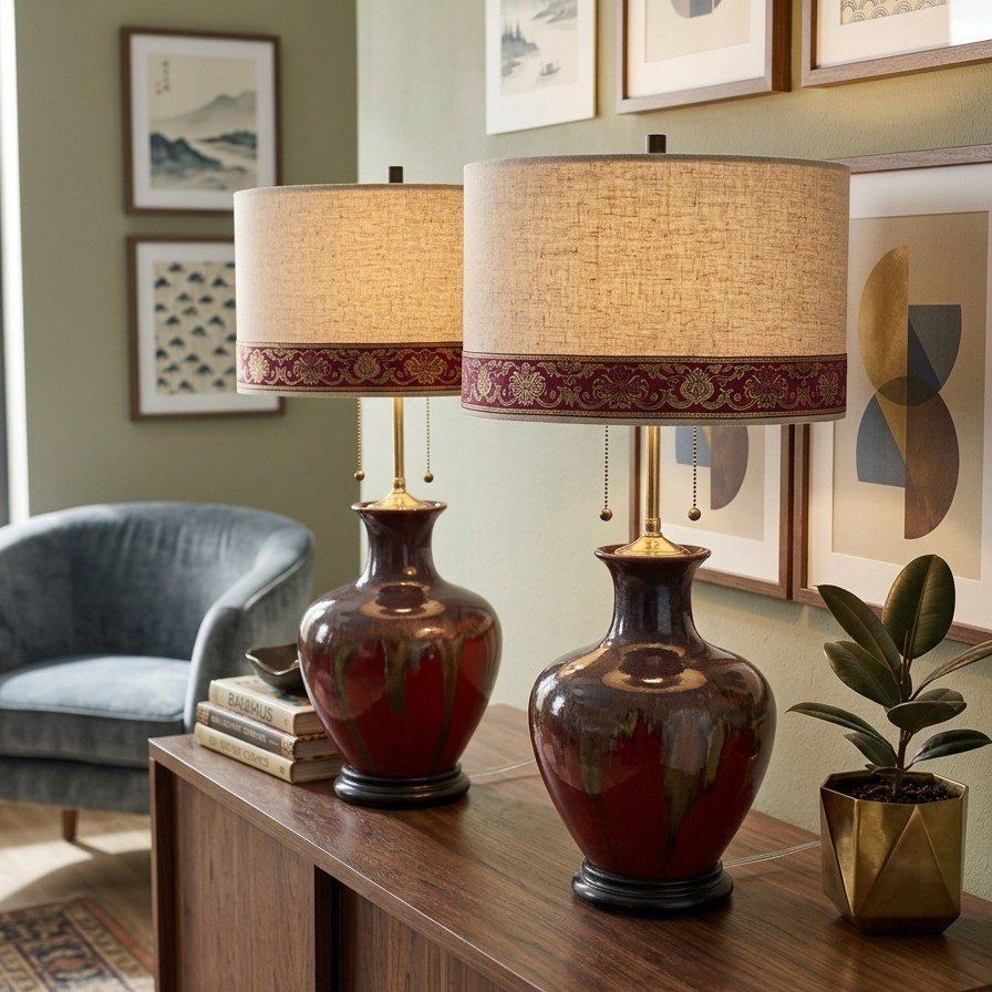 Pair of Gorgeous Red Flambe Lamps