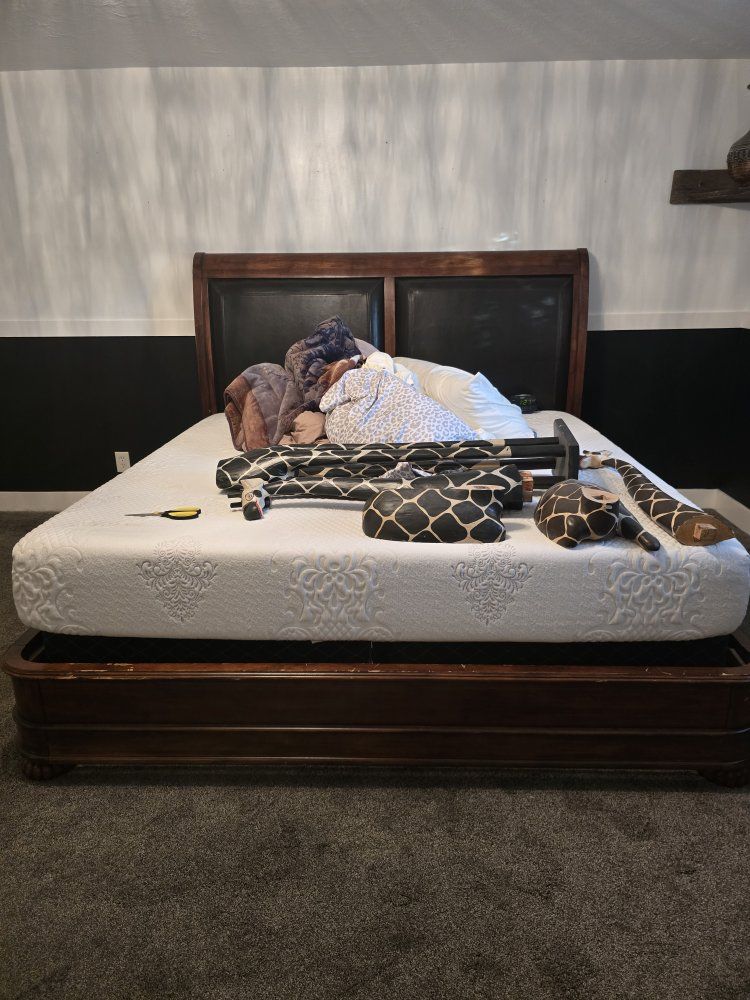 Wooden Bed Frame with Upholstered Headboard - Cal King / king sleigh bed