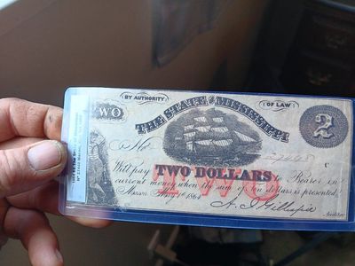 1864 state of mississppi 2 dollar note