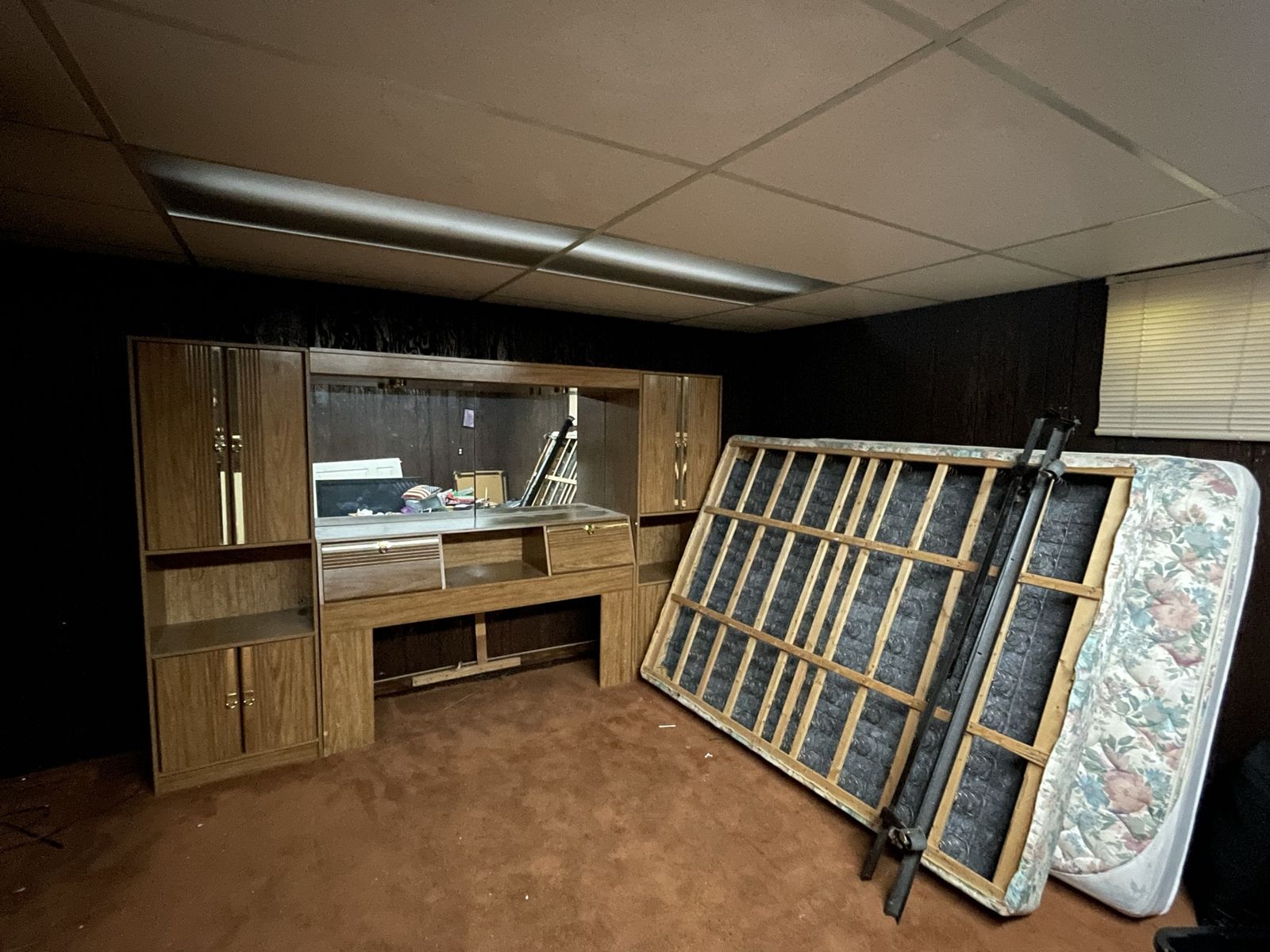 Vintage Wooden Bedroom Set with Headboard, Storage Towers, and Mirror