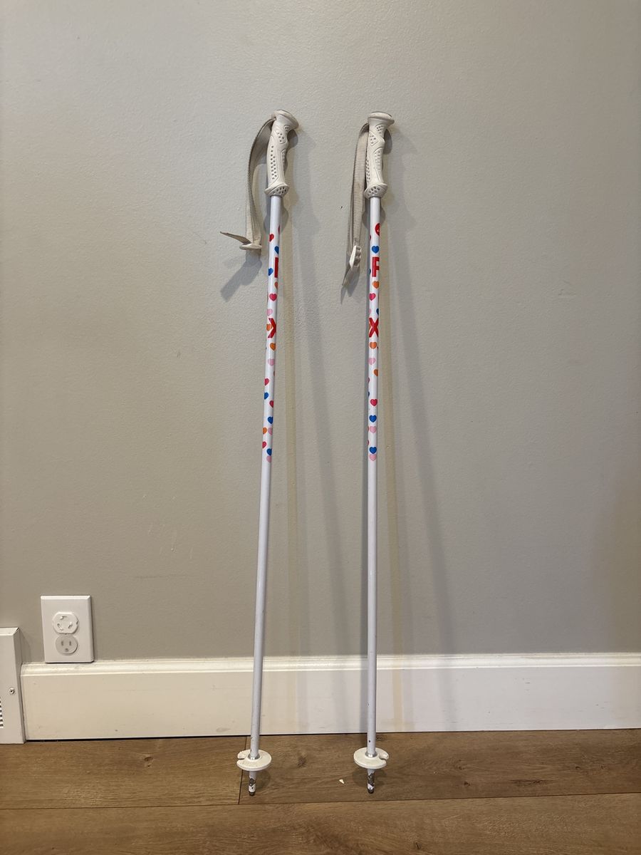 Unisex Winter Ski Poles - White with Hearts