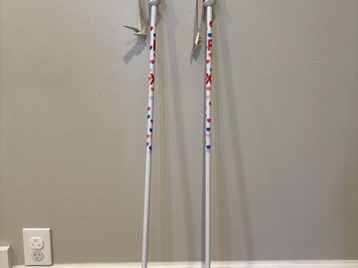 Unisex Winter Ski Poles - White with Hearts