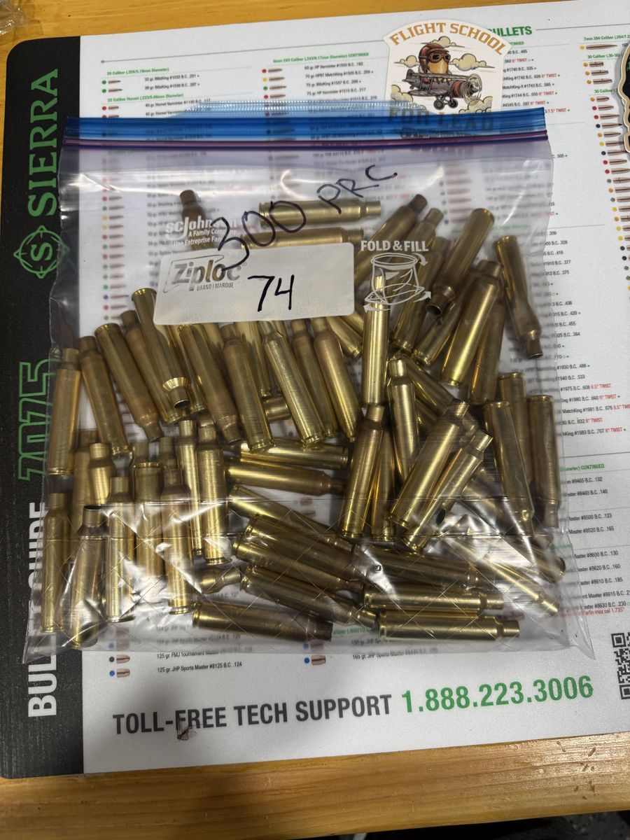 74 Count Used .300 PRC Reloading Brass Casings