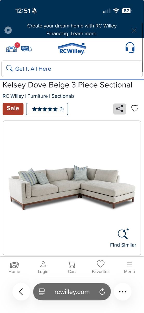 Kelsey Dove Beige 3 Piece Sectional (Grey)