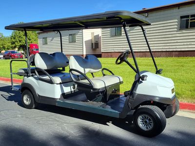 Beautiful 2019 gas-powered Gray 6-passenger Club Car Tempo golf cart in our Sandy location.