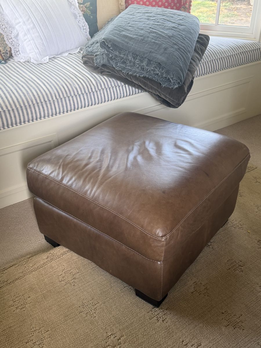 Brown Leather Ottoman Footstool