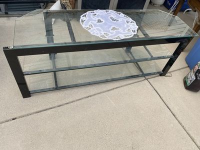 Black Metal Frame & Glass 3-Tier Entertainment/Media Console TV Stand