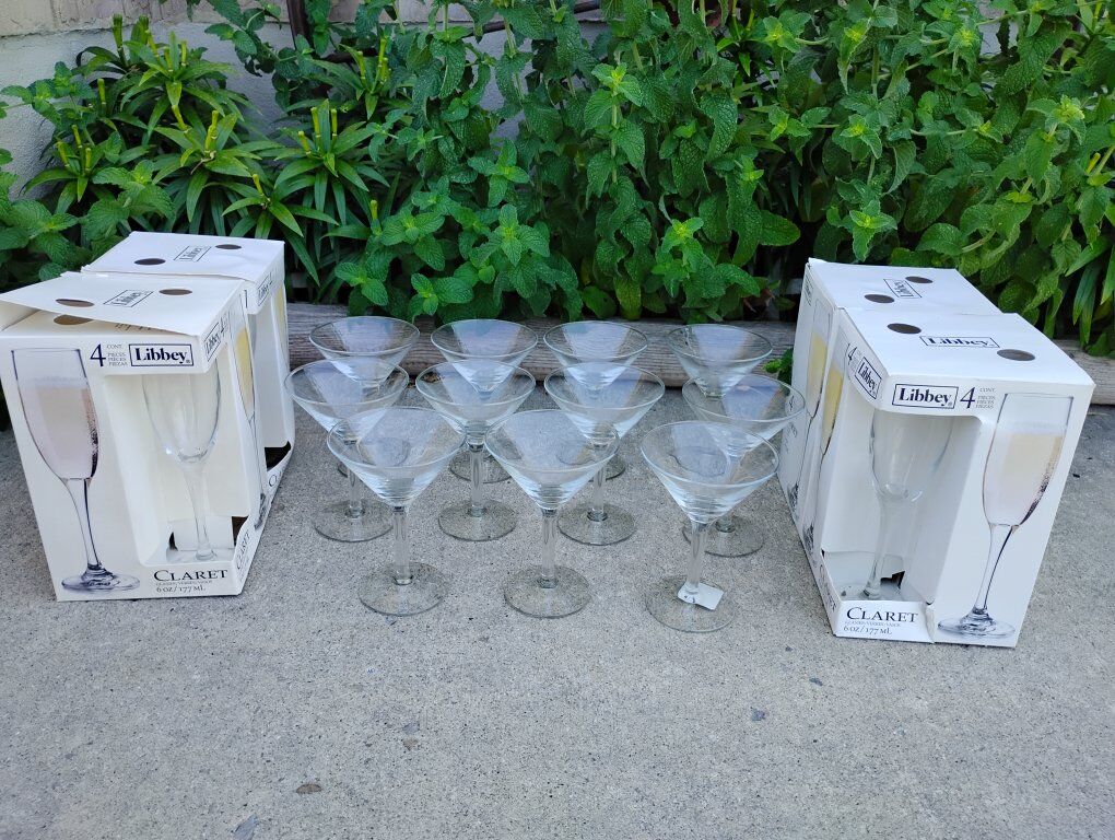 16 Libby Clarets Champagne/Wine Glasses Flutes 11 Martini