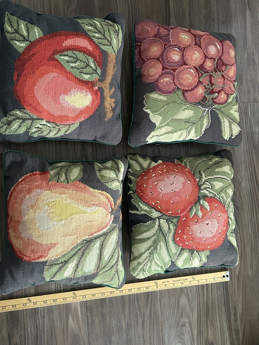 VINTAGE NEEDLEPOINT FRUIT THROW PILLOWS