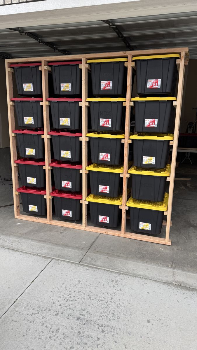 Tote-Ally Organized Custom Wooden Storage Tote Rack for 27-Gallon Bins